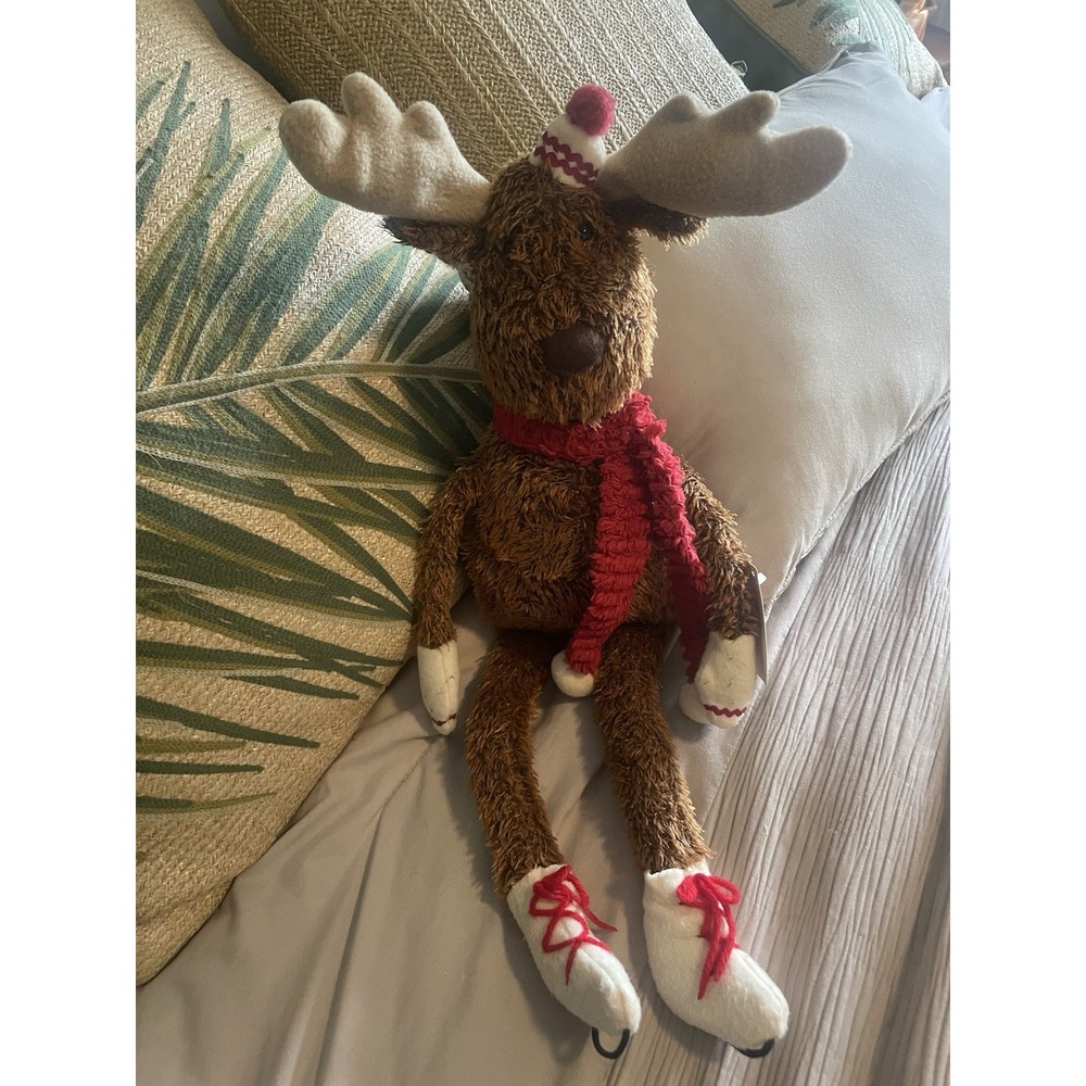 Vintage Hallmark Moose Sick Monkey Plush Christmas Ice Skating Holiday Scarf 20"